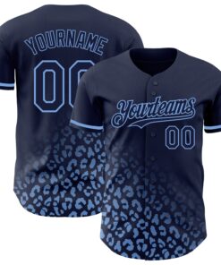 Custom Navy Light Blue 3D Pattern Design Leopard Print Fade Fashion Authentic Baseball Jersey
