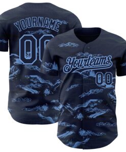 Custom Navy Light Blue 3D Pattern Design Mountain Authentic Baseball Jersey