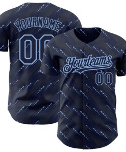 Custom Navy Light Blue 3D Pattern Design Slant Lines Authentic Baseball Jersey