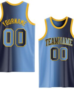 Custom Navy Light Blue-Gold Authentic Gradient Fashion Basketball Jersey