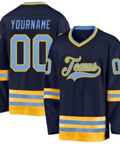 Custom Navy Light Blue-Gold Hockey Jersey
