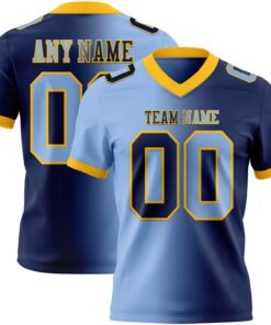 Custom Navy Light Blue-Gold Mesh Authentic Gradient Fashion Football Jersey