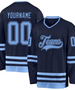 Custom Navy Light Blue Hockey Jersey