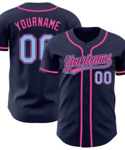 Custom Navy Light Blue-Pink Authentic Baseball Jersey