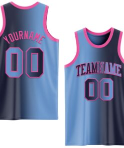 Custom Navy Light Blue-Pink Authentic Gradient Fashion Basketball Jersey