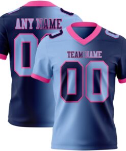 Custom Navy Light Blue-Pink Mesh Authentic Gradient Fashion Football Jersey