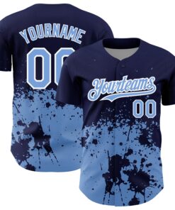 Custom Navy Light Blue-White 3D Pattern Design Abstract Splash Grunge Art Authentic Baseball Jersey