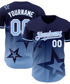 Custom Navy Light Blue-White 3D Pattern Design Gradient Style Twinkle Star Authentic Baseball Jersey