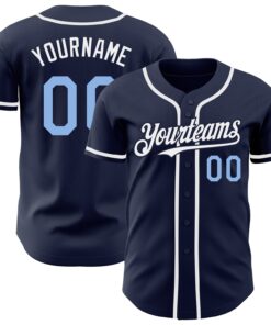 Custom Navy Light Blue-White Authentic Baseball Jersey
