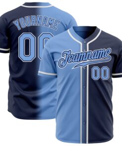 Custom Navy Light Blue-White Authentic Gradient Fashion Baseball Jersey