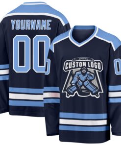 Custom Navy Light Blue-White Hockey Jersey