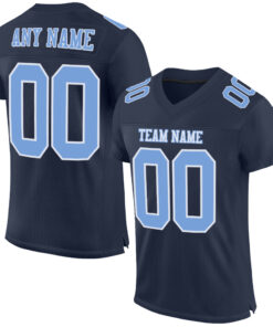 Custom Navy Light Blue-White Mesh Authentic Football Jersey