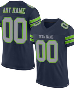 Custom Navy Light Gray-Neon Green Mesh Authentic Football Jersey