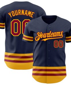 Custom Navy Maroon-Gold Line Authentic Baseball Jersey