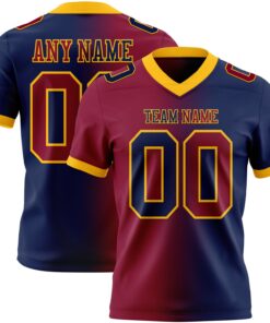 Custom Navy Maroon-Gold Mesh Authentic Gradient Fashion Football Jersey