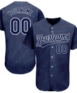 Custom Navy Navy-Black 3D Pattern Design Authentic Baseball Jersey