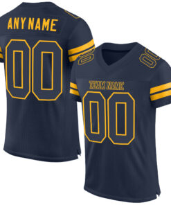 Custom Navy Navy-Gold Mesh Authentic Football Jersey