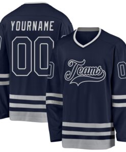 Custom Navy Navy-Gray Hockey Jersey