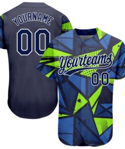 Custom Navy Navy-Neon Green 3D Pattern Design Authentic Baseball Jersey