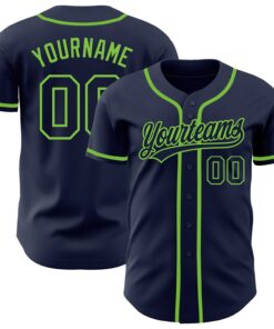 Custom Navy Navy-Neon Green Authentic Baseball Jersey