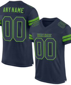 Custom Navy Navy-Neon Green Mesh Authentic Football Jersey