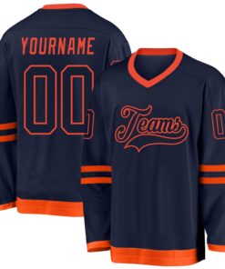 Custom Navy Navy-Orange Hockey Jersey