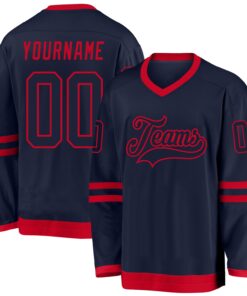 Custom Navy Navy-Red Hockey Jersey