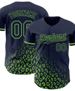 Custom Navy Neon Green 3D Pattern Design Leopard Print Fade Fashion Authentic Baseball Jersey