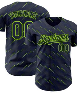 Custom Navy Neon Green 3D Pattern Design Slant Lines Authentic Baseball Jersey