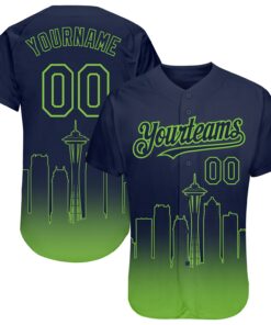 Custom Navy Neon Green 3D Seattle City Edition Fade Fashion Authentic Baseball Jersey