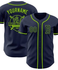 Custom Navy Neon Green Authentic Baseball Jersey