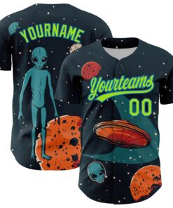 Custom Navy Neon Green-Blue 3D Halloween Authentic Baseball Jersey