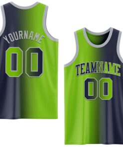 Custom Navy Neon Green-Gray Authentic Gradient Fashion Basketball Jersey