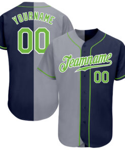 Custom Navy Neon Green-Gray Authentic Split Fashion Baseball Jersey