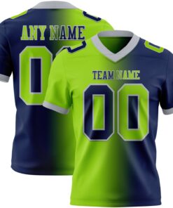Custom Navy Neon Green-Gray Mesh Authentic Gradient Fashion Football Jersey
