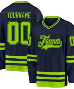 Custom Navy Neon Green Hockey Jersey