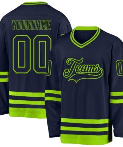 Custom Navy Neon Green Hockey Jersey