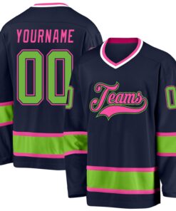 Custom Navy Neon Green-Pink Hockey Jersey