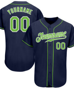 Custom Navy Neon Green-White Authentic Baseball Jersey