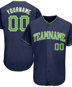 Custom Navy Neon Green-White Authentic Baseball Jersey
