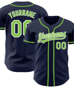 Custom Navy Neon Green-White Authentic Baseball Jersey