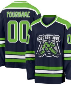 Custom Navy Neon Green-White Hockey Jersey