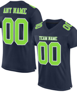 Custom Navy Neon Green-White Mesh Authentic Football Jersey