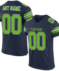 Custom Navy Neon Green-White Mesh Authentic Football Jersey