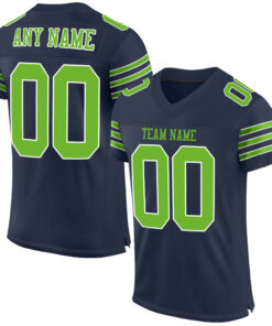 Custom Navy Neon Green-White Mesh Authentic Football Jersey