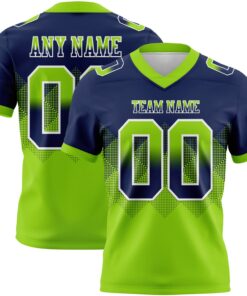 Custom Navy Neon Green-White Mesh Authentic Gradient Square Shape Flag Football Jersey