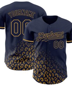 Custom Navy Old Gold 3D Pattern Design Leopard Print Fade Fashion Authentic Baseball Jersey