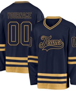 Custom Navy Old Gold Hockey Jersey