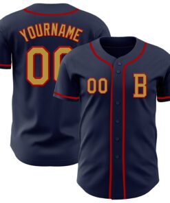 Custom Navy Old Gold-Red Authentic Baseball Jersey
