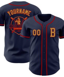 Custom Navy Old Gold-Red Authentic Baseball Jersey